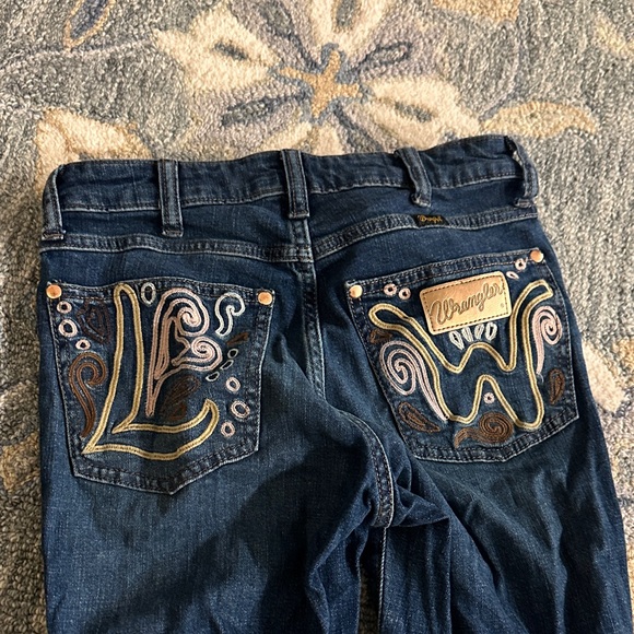 Wrangler Dark Blue Embroidered Flare Jeans - Picture 3 of 4